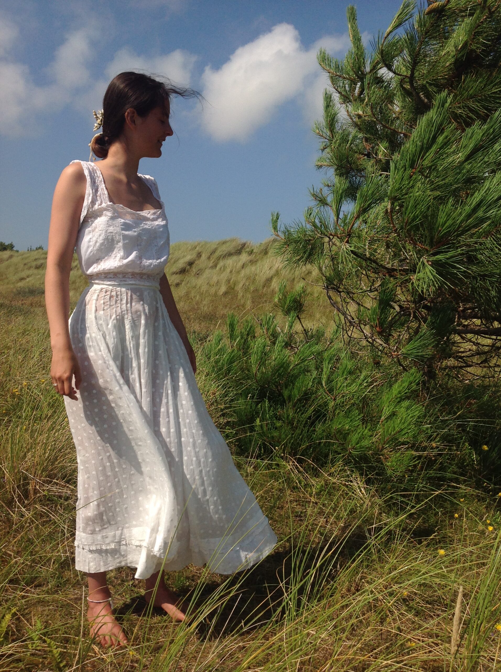 Old Summer Skirt With Small Embroidered Flowers