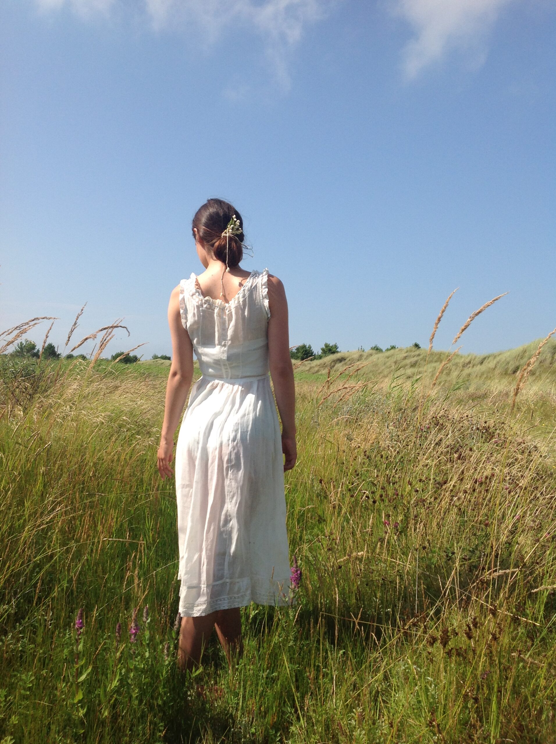 Old Cotton and Lace Underdress with Blue Ribbon - Image 3