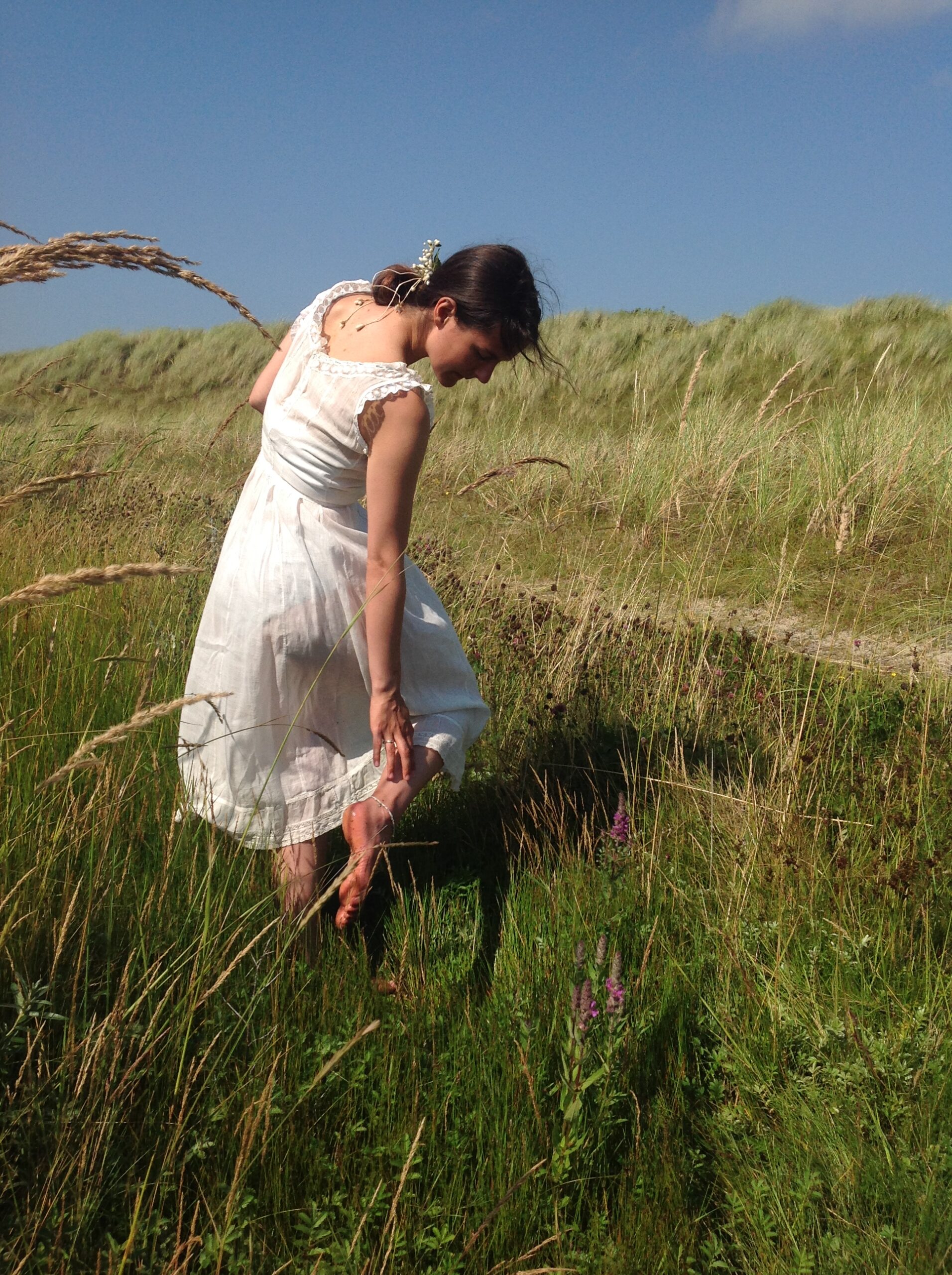 Old Cotton and Lace Underdress with Blue Ribbon