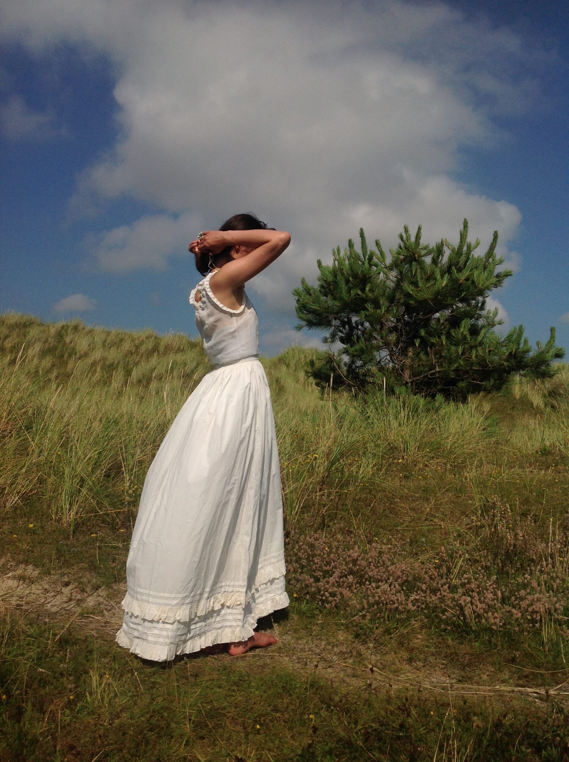 Old Cotton and Lace Underdress with Blue Ribbon - Image 7