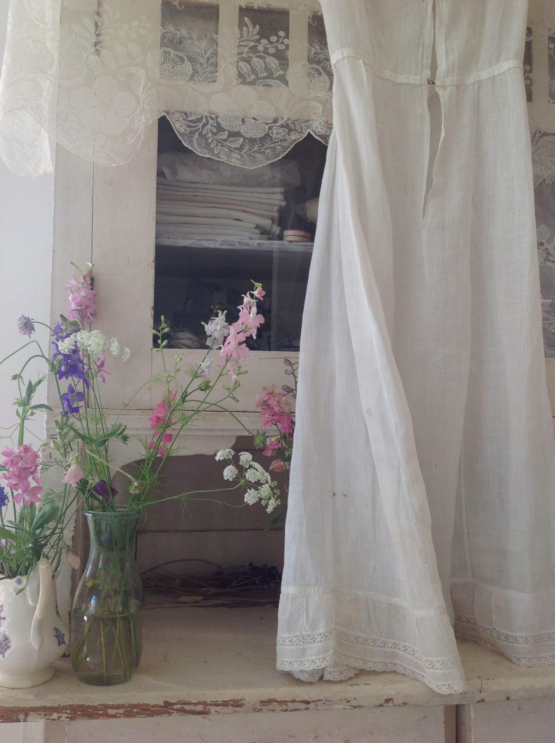 Old Cotton and Lace Underdress with Blue Ribbon - Image 8