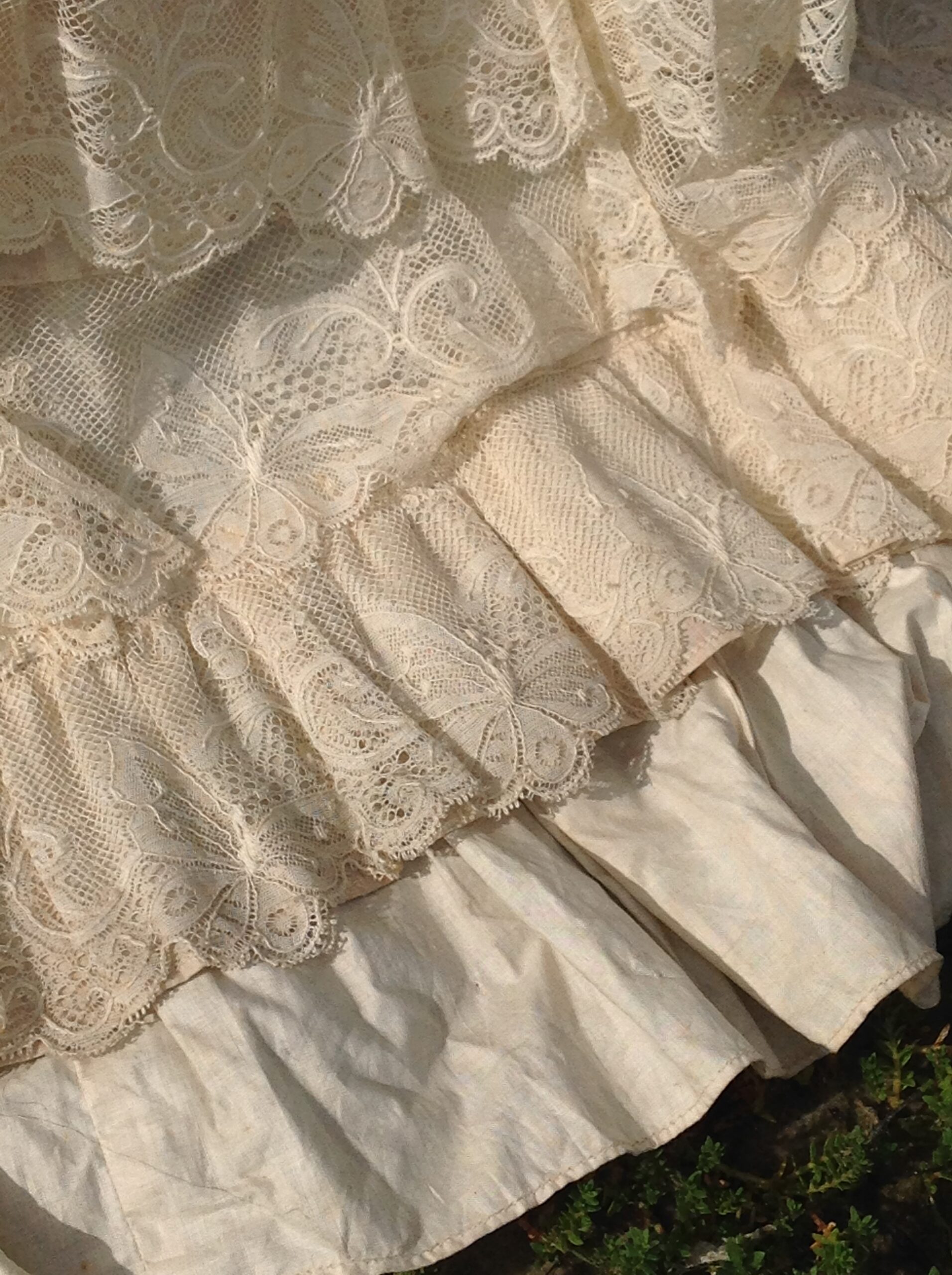 Glorious Antique Wedding Skirt with Butterfly Lace - Image 9