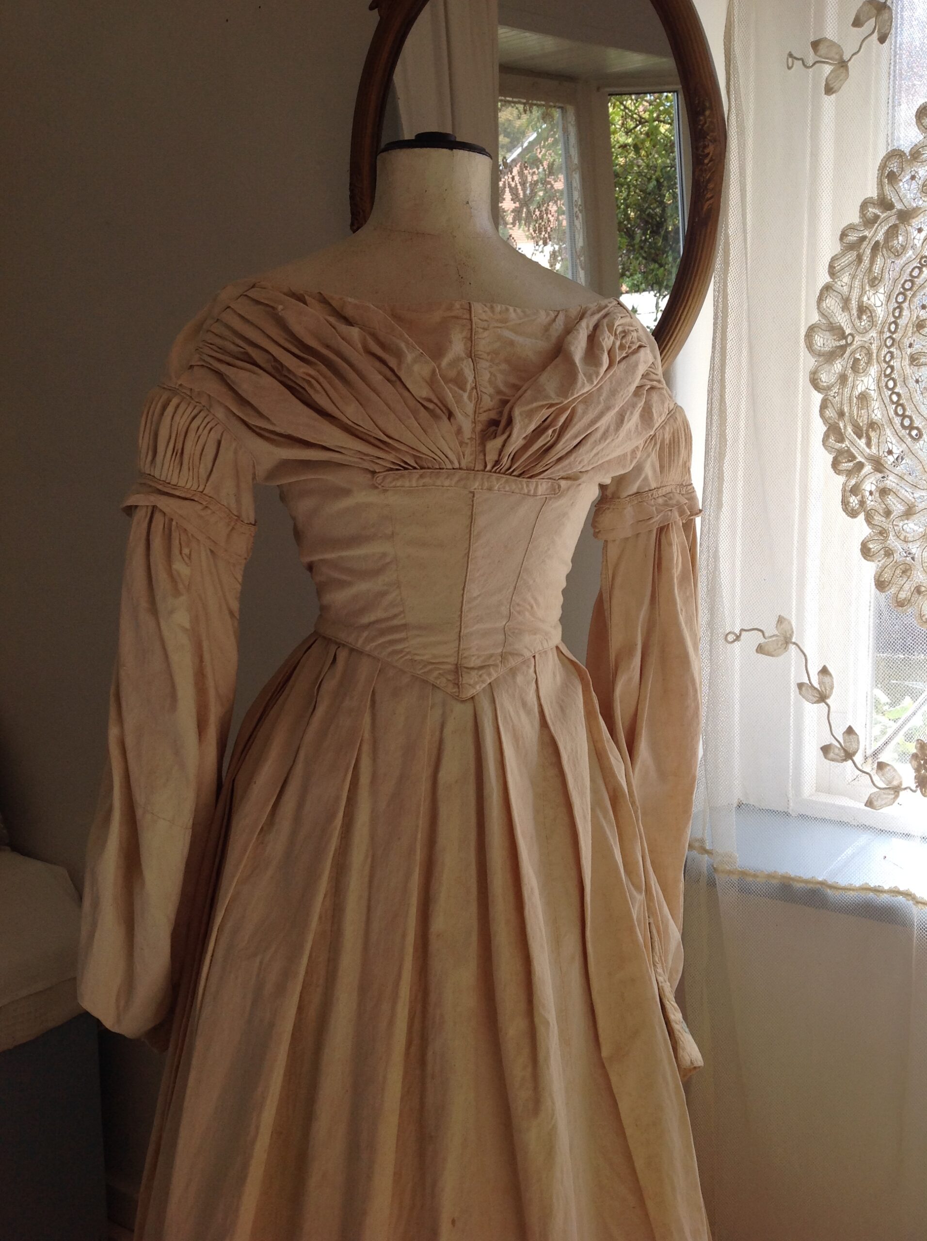 1800s Antique Linen Dress with Mint Blue Embroidery Work - Image 5