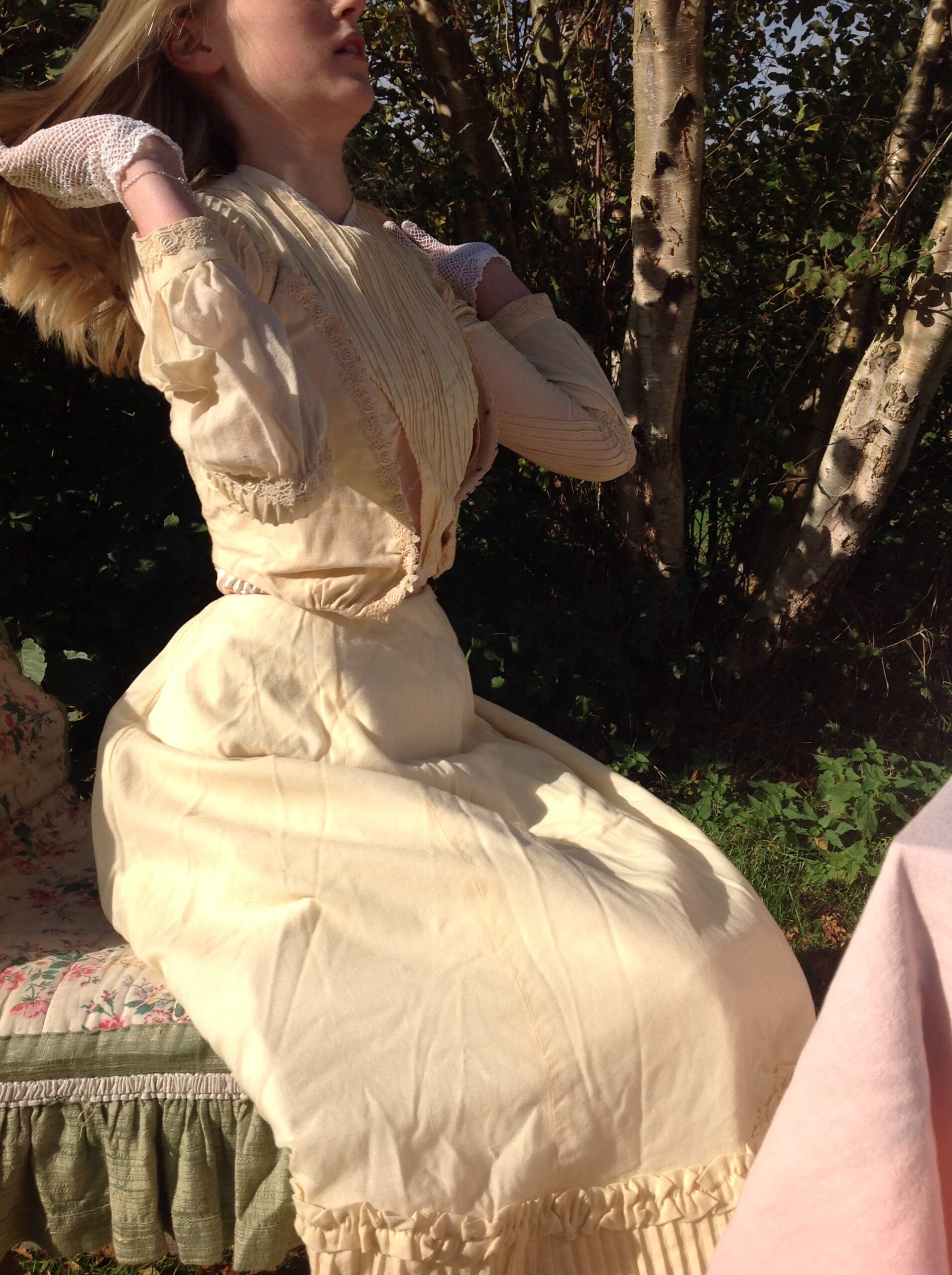 Cream White Wool Victorian Dress from the 1900s