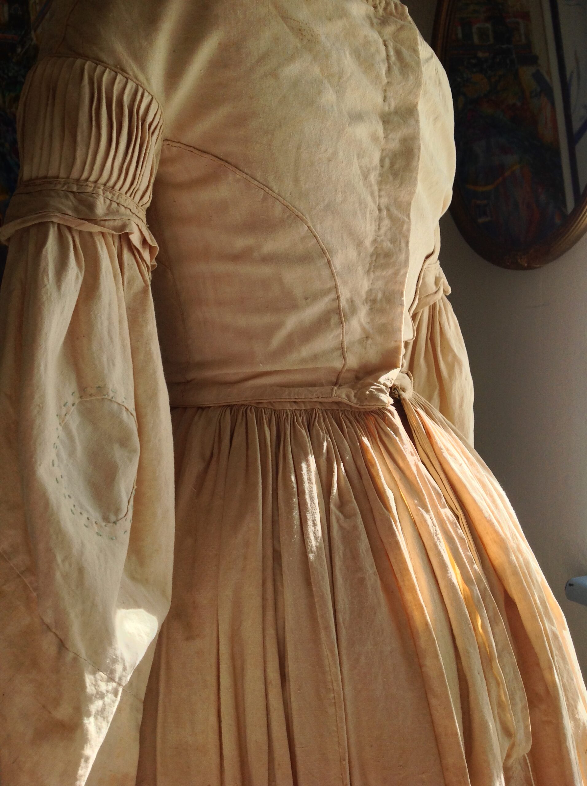 1800s Antique Linen Dress with Mint Blue Embroidery Work - Image 7