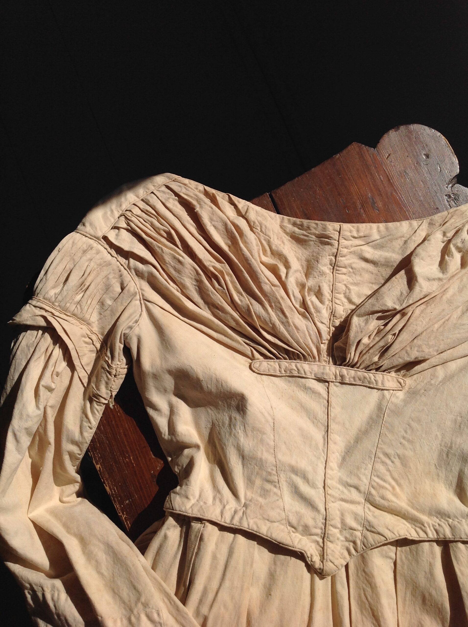 1800s Antique Linen Dress with Mint Blue Embroidery Work - Image 9