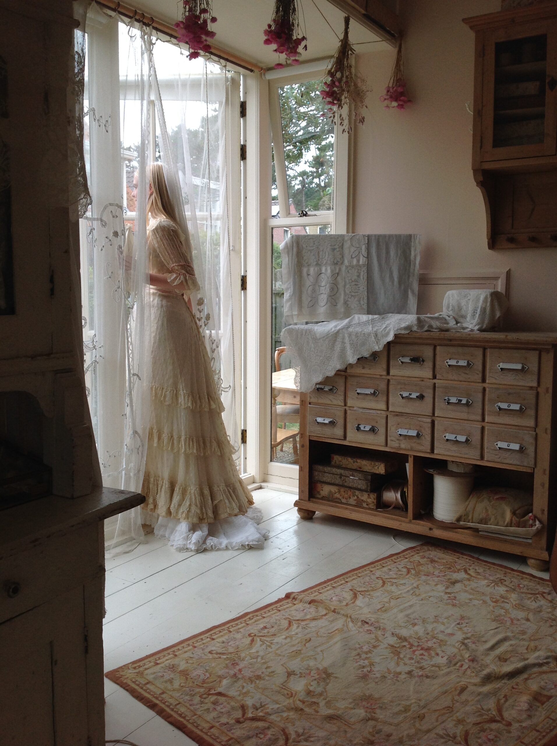 1890s Antique Wedding Dress with Pink Ribbons - Image 8