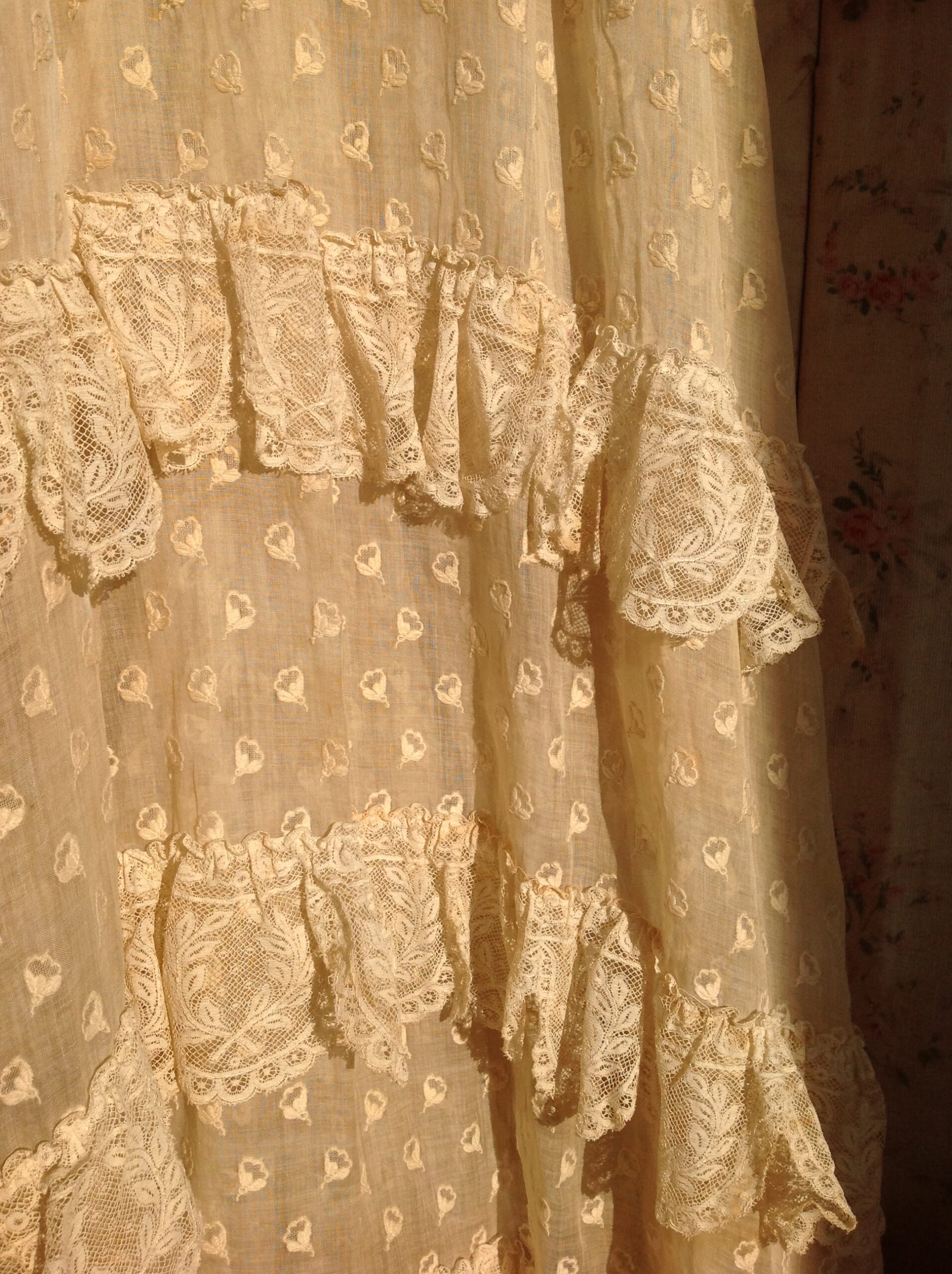 1890s Antique Wedding Dress with Pink Ribbons - Image 11