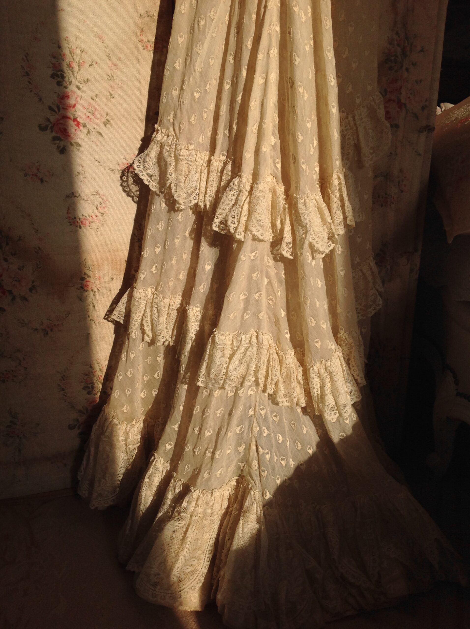1890s Antique Wedding Dress with Pink Ribbons - Image 10