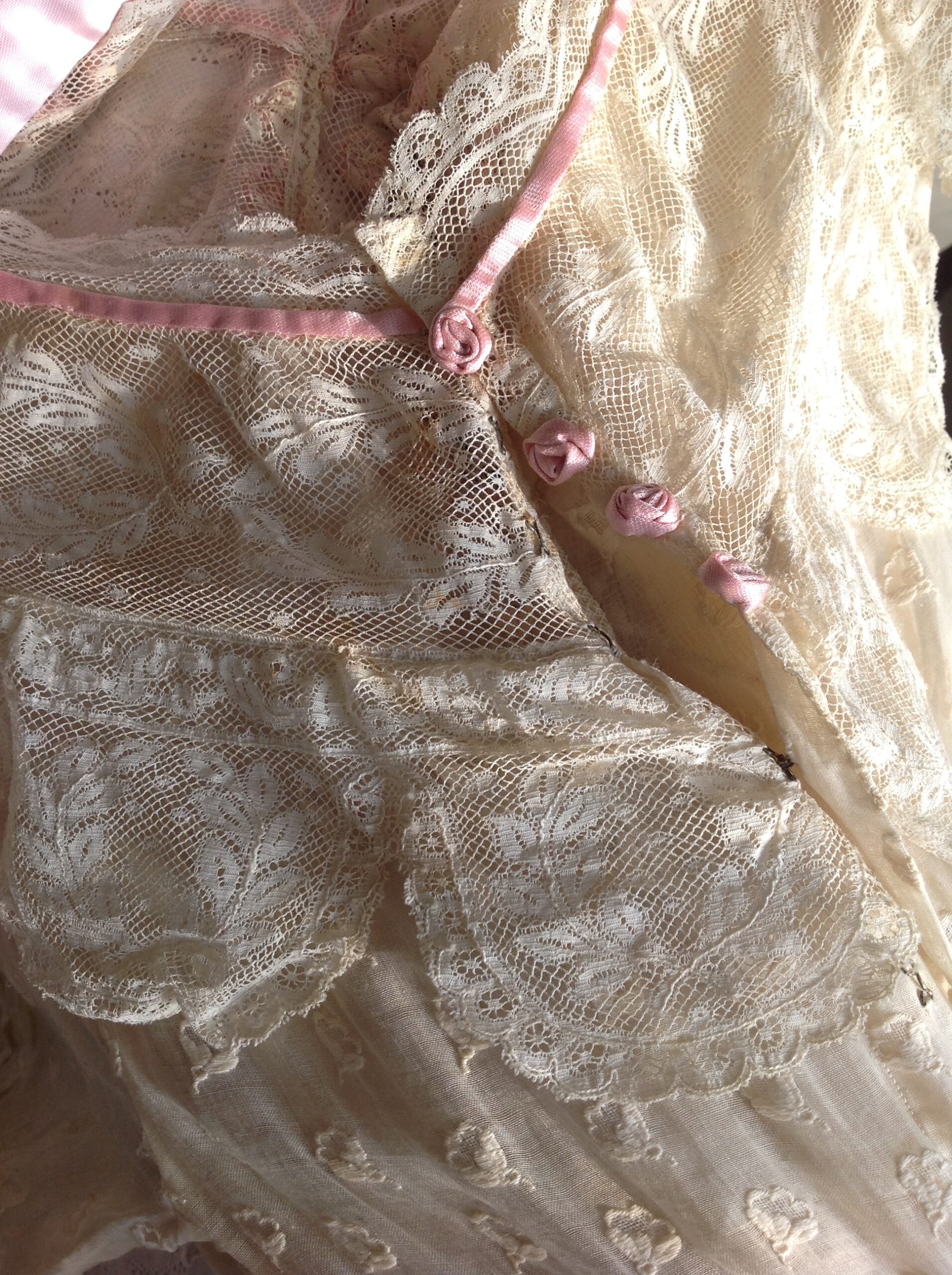 1890s Antique Wedding Dress with Pink Ribbons - Image 5