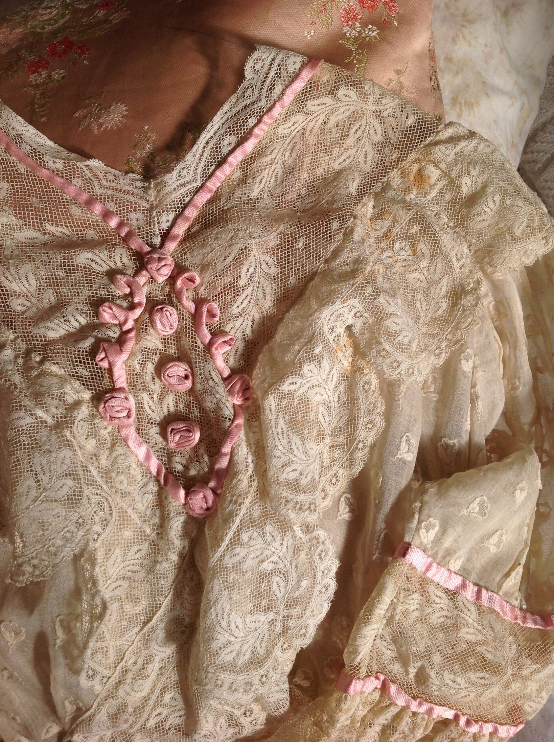 1890s Antique Wedding Dress with Pink Ribbons - Image 2