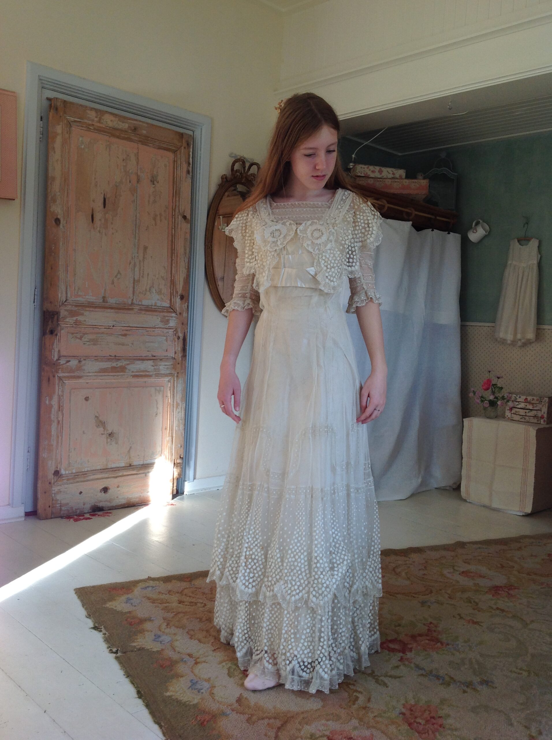 Amazing Silk and Tulle Lace Edwardian Wedding Gown - Image 2