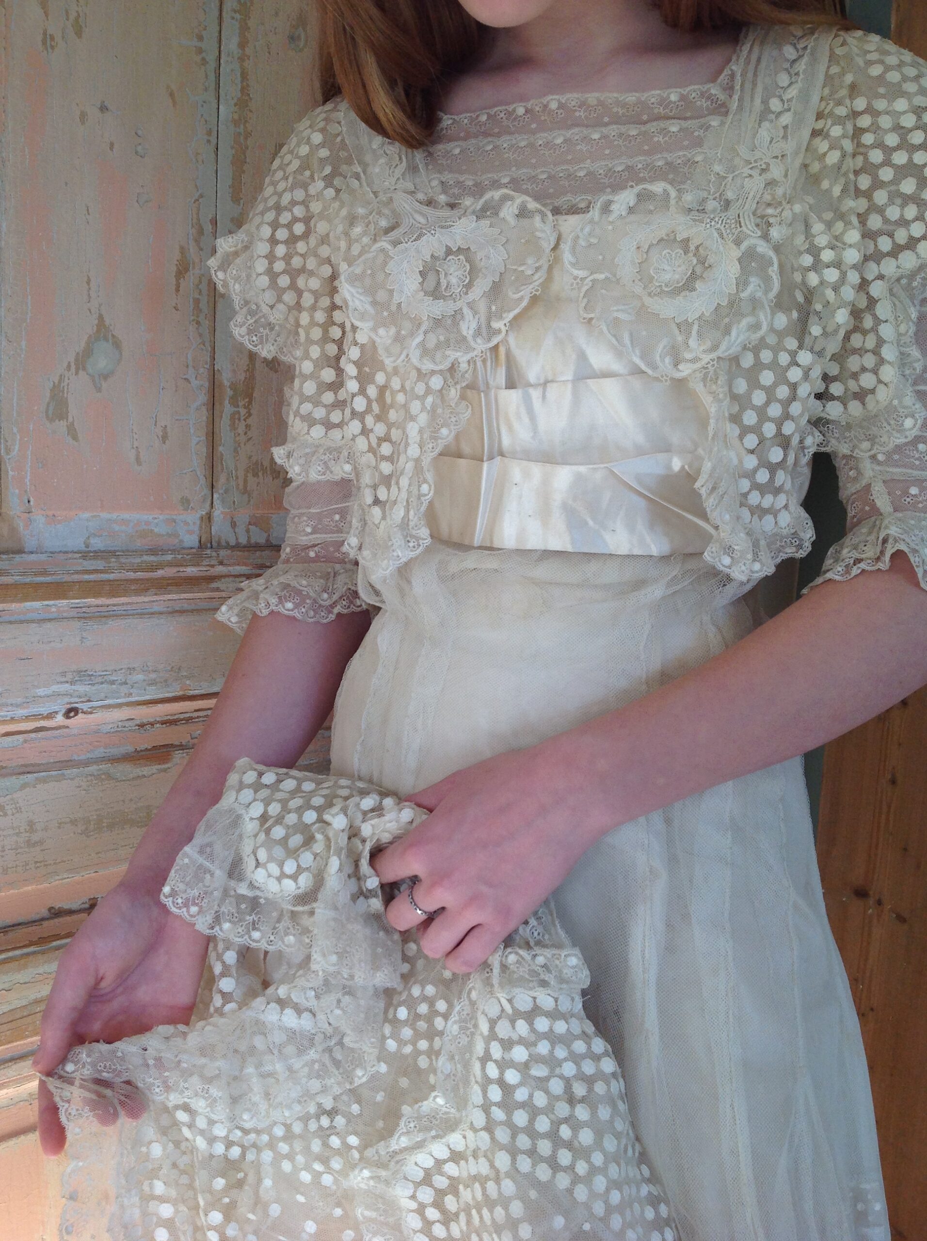 Amazing Silk and Tulle Lace Edwardian Wedding Gown
