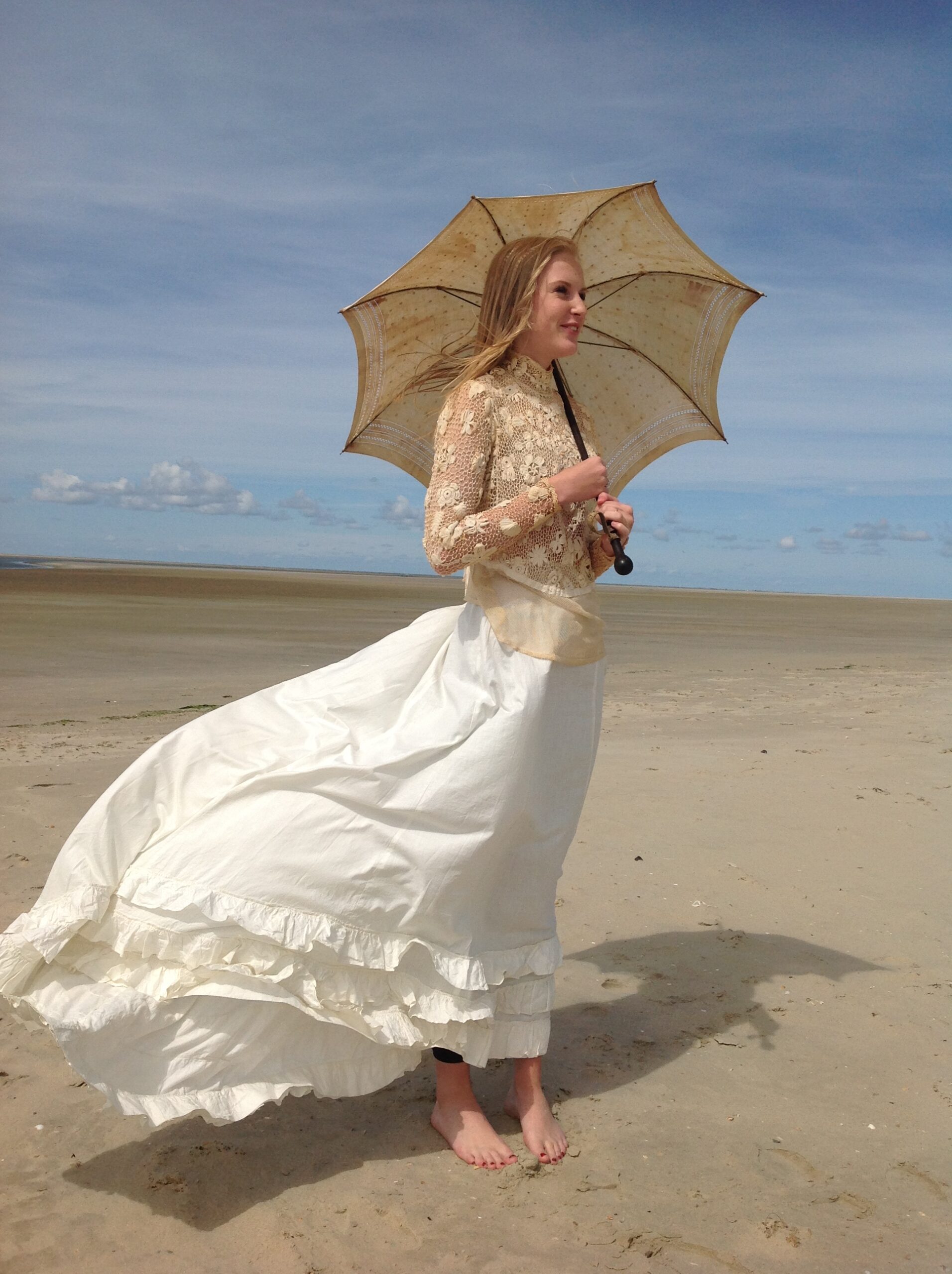 Cream White Bustle Skirt from the 1880s
